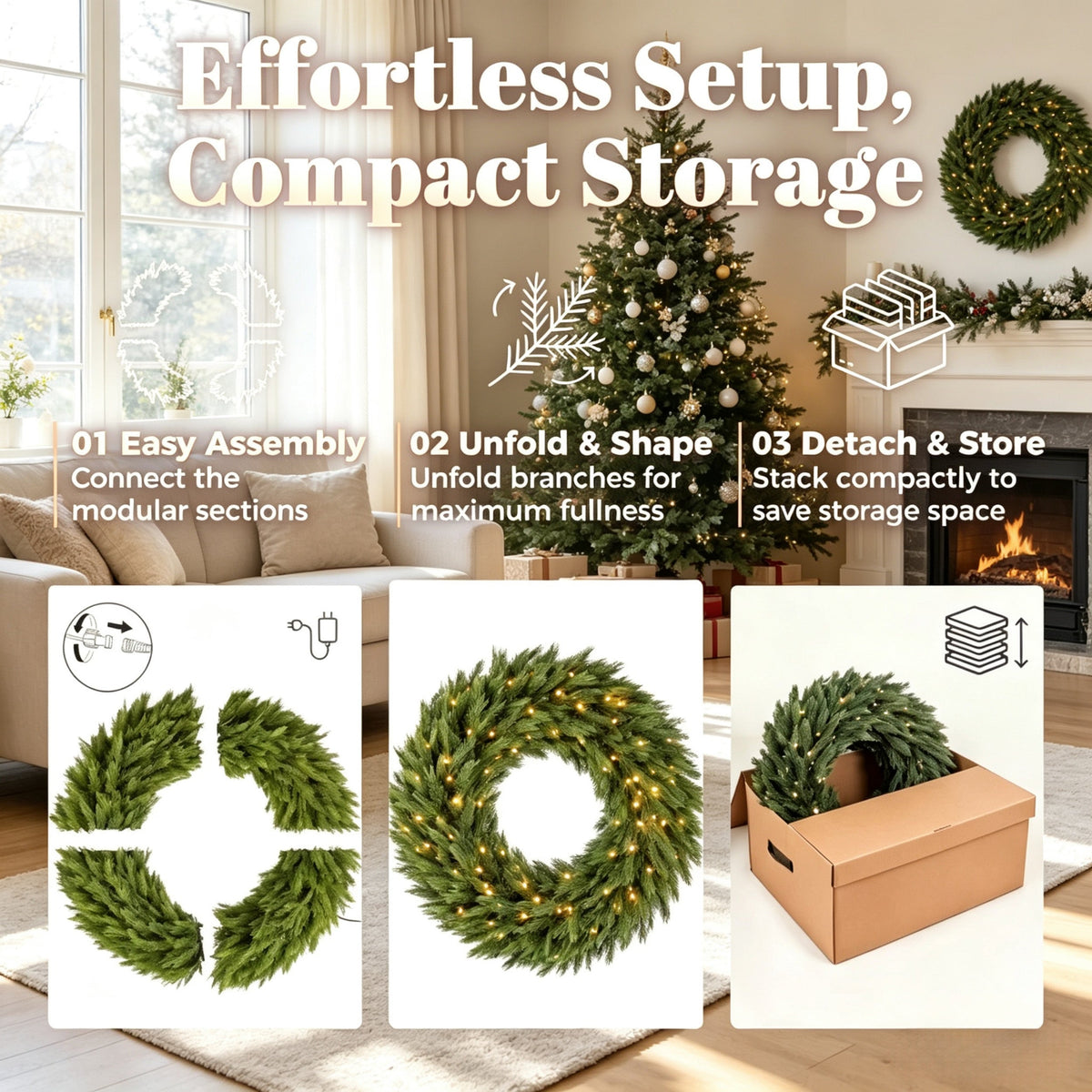 48in Pre-Lit Norwegian Spruce Christmas Wreath with 150 LED Lights - Green HouseOfZazla