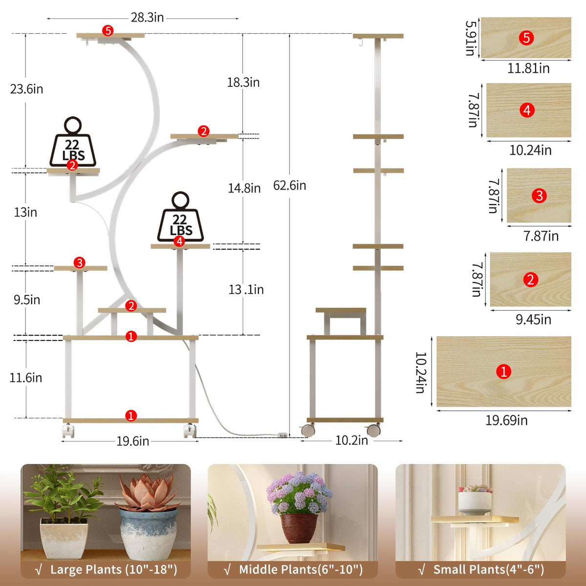 62" Tall Indoor Plant Stand with Grow Lights - 8 Tiered Shelf HouseOfZazla
