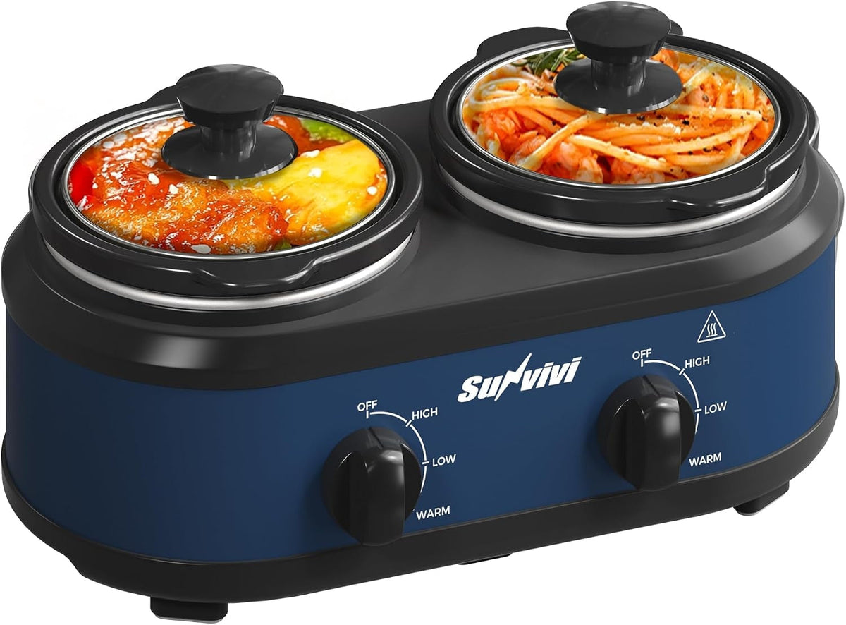 Double Slow Cooker with 2 Removable Pots - Stainless Steel HouseOfZazla