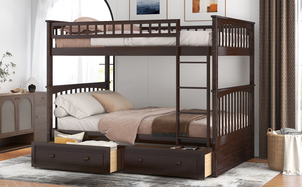 Full Over Full Bunk Bed with Drawers - Gray