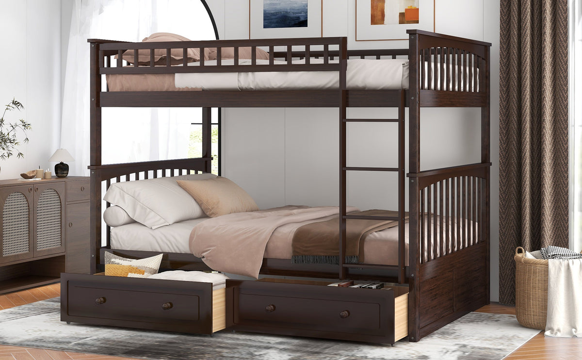 Full Over Full Bunk Bed with Drawers - Gray
