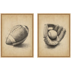 Vintage Football & Baseball 2 Piece Framed Canvas Wall Art Set by The Creative Bunch Studio