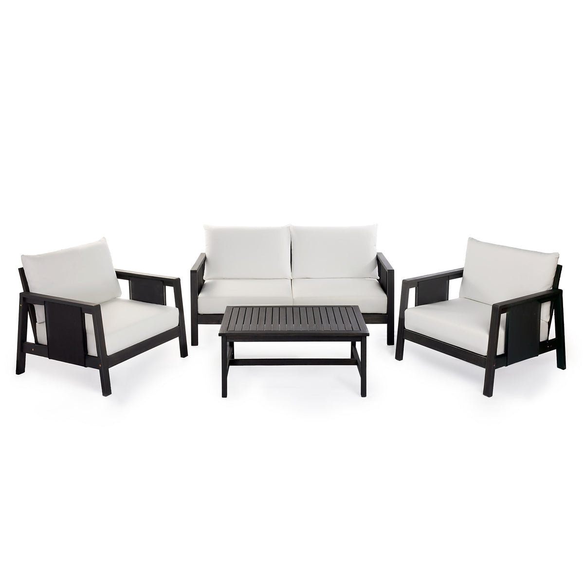 4-Piece Outdoor Sofa Set with Cushions - Acacia Wood, Waterproof Cushions, Dark Grey/White+Black HouseOfZazla
