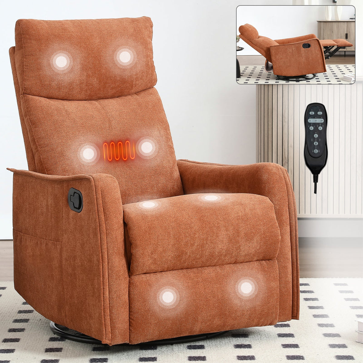 Heat Massage Manual Recliner Chair with Rocker & Swivel HouseOfZazla