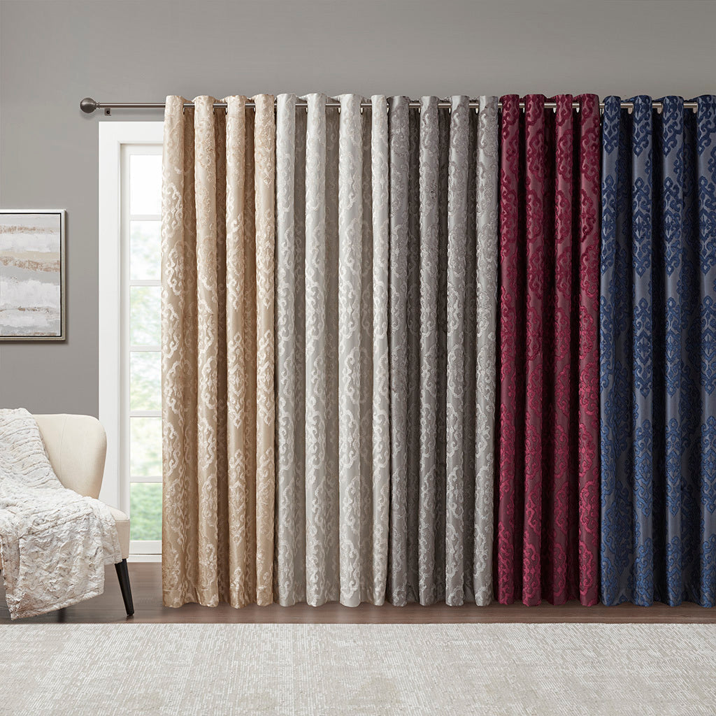 Charcoal Knitted Jacquard Damask Blackout Curtain Panel with Silver Grommets HouseOfZazla