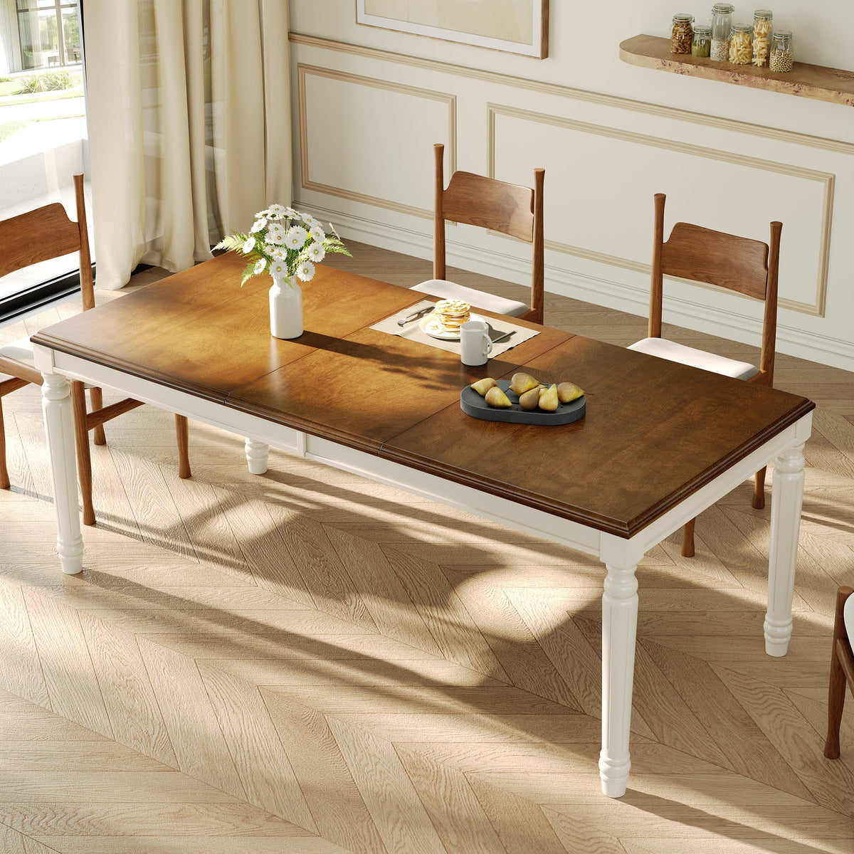 Traditional Rectangular Dining Table with Solid Wood Base - Natural Finish HouseOfZazla