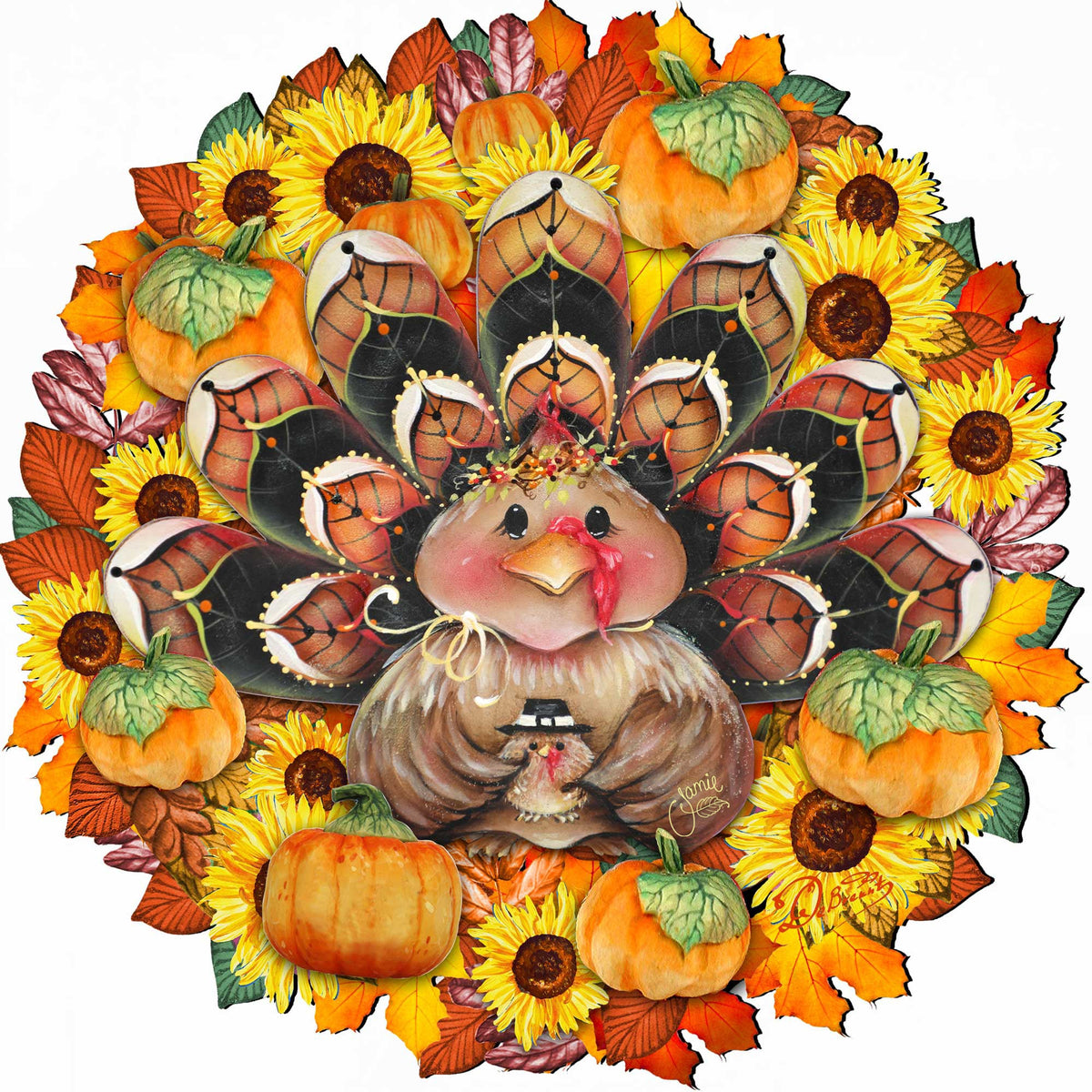 Turkey Holiday Door Wreath - Thanksgiving Halloween Decor by Jamie Mills-Price - 8185305-3H-MP G.DeBrekht
