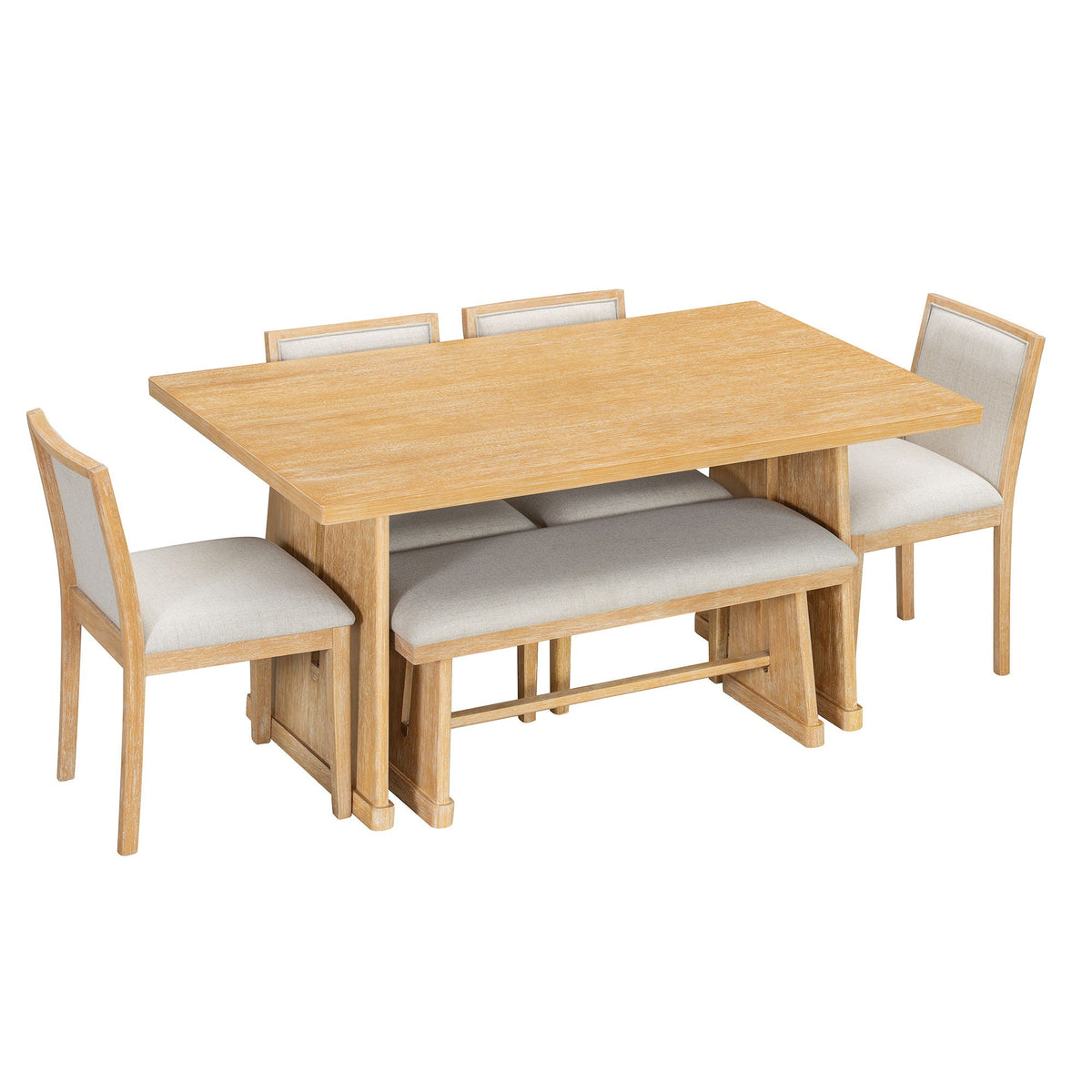 6 Piece Dining Room Set with Upholstered Chairs & Padded Bench - Light or Dark Brown HouseOfZazla