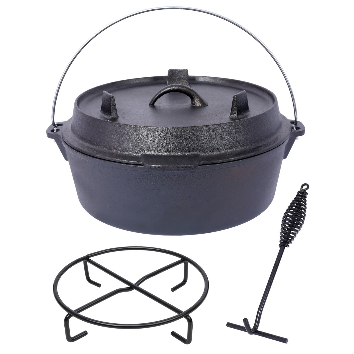 Pre-Seasoned Cast Dutch Oven with Skillet Lid and Pot Rack