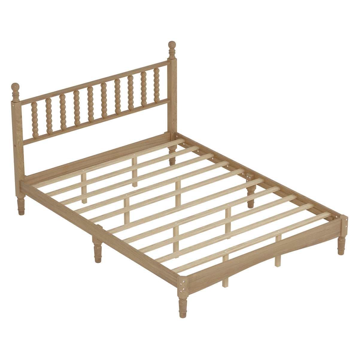 Queen Size Wood Platform Bed with Gourd-Shaped Headboard - Natural Wood HouseOfZazla