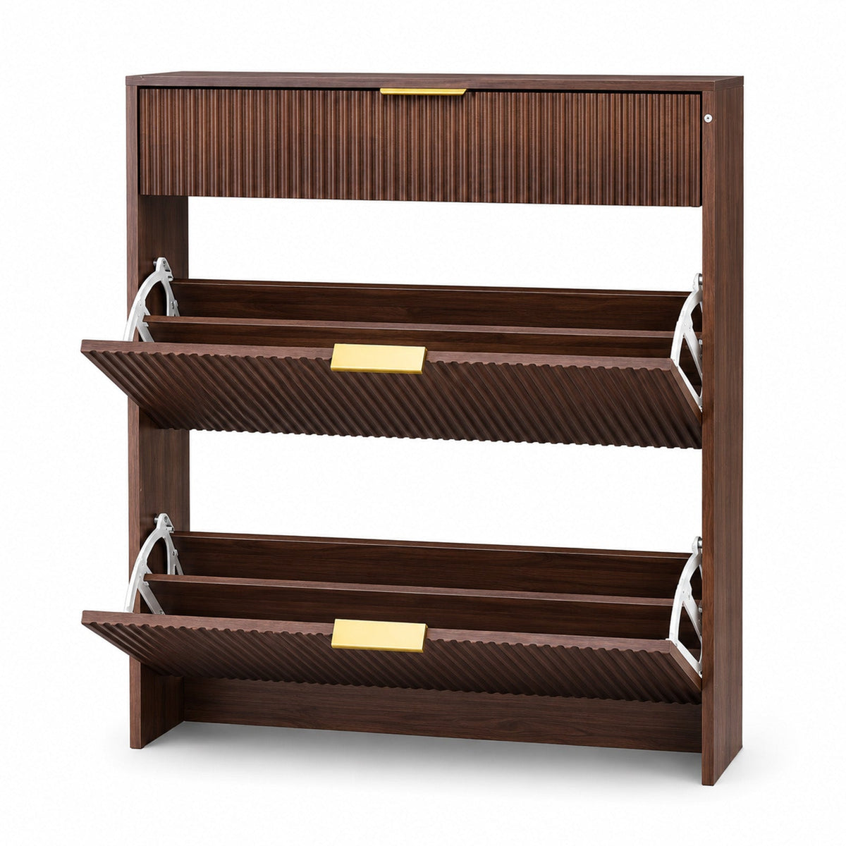 Narrow Fluted Shoe Storage Cabinet with Fluted Detailing - MDF HouseOfZazla