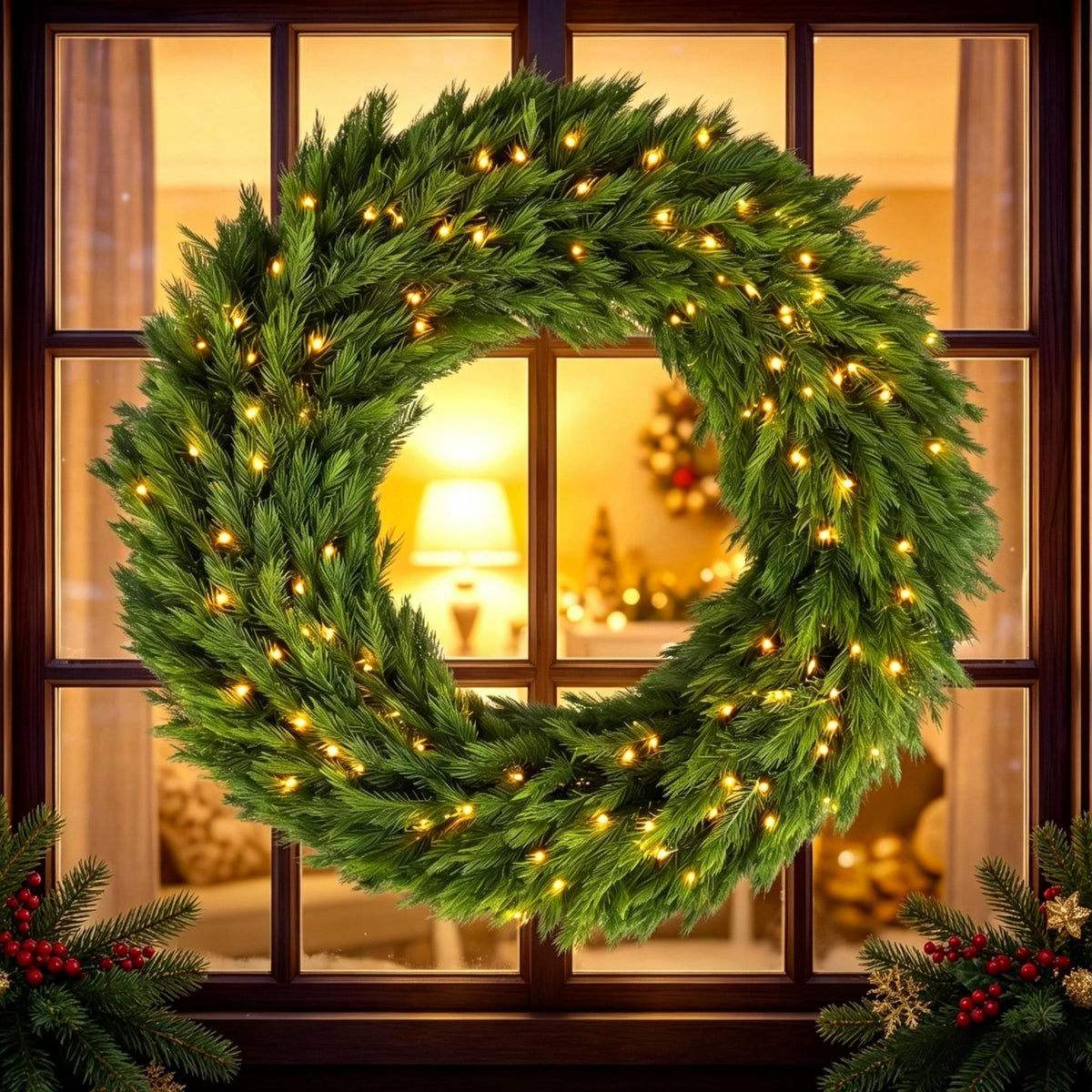 48in Pre-Lit Norwegian Spruce Christmas Wreath with 150 LED Lights - Green HouseOfZazla