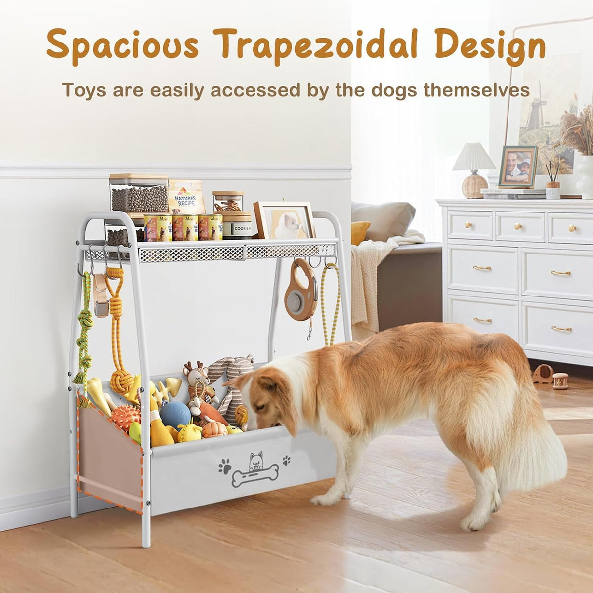 Dog Toy Storage Organizer with Shelf & 6 Hooks Wags & Whiskers Pet Supply