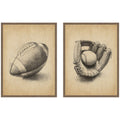 Vintage Football & Baseball 2 Piece Framed Canvas Wall Art Set by The Creative Bunch Studio