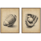 Vintage Football & Baseball 2 Piece Framed Canvas Wall Art Set by The Creative Bunch Studio