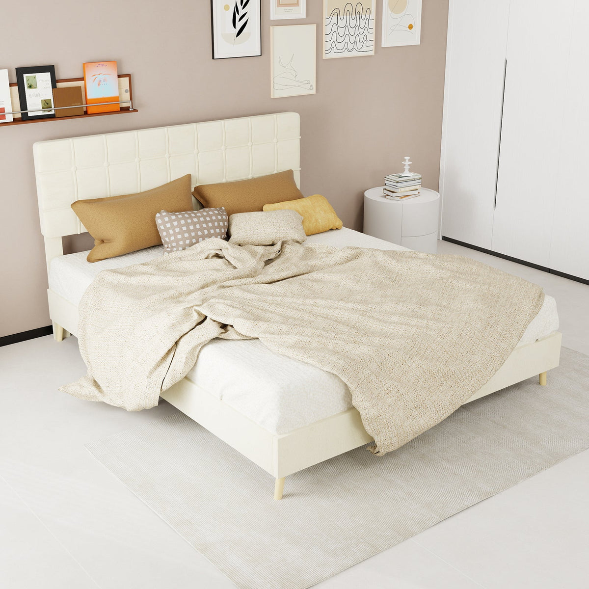Modern Upholstered Queen Bed Frame with Tufted Headboard – Holland Velvet HouseOfZazla