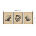 Walnut Antique Football 3 Piece Framed Canvas Wall Art Set by The Creative Bunch Studio