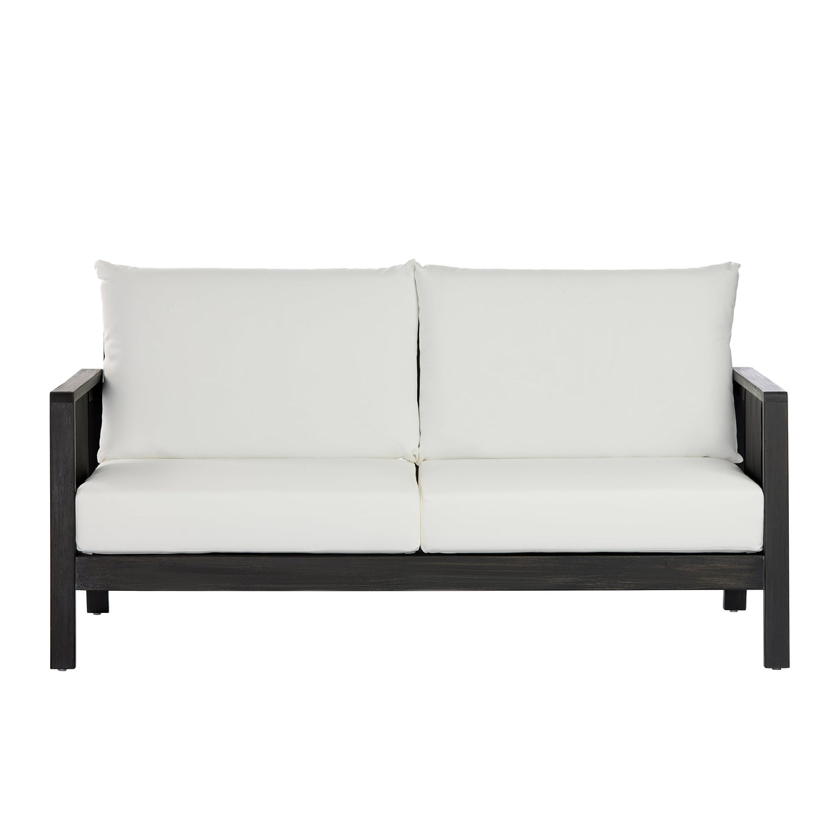 4-Piece Outdoor Sofa Set with Cushions - Acacia Wood, Waterproof Cushions, Dark Grey/White+Black HouseOfZazla