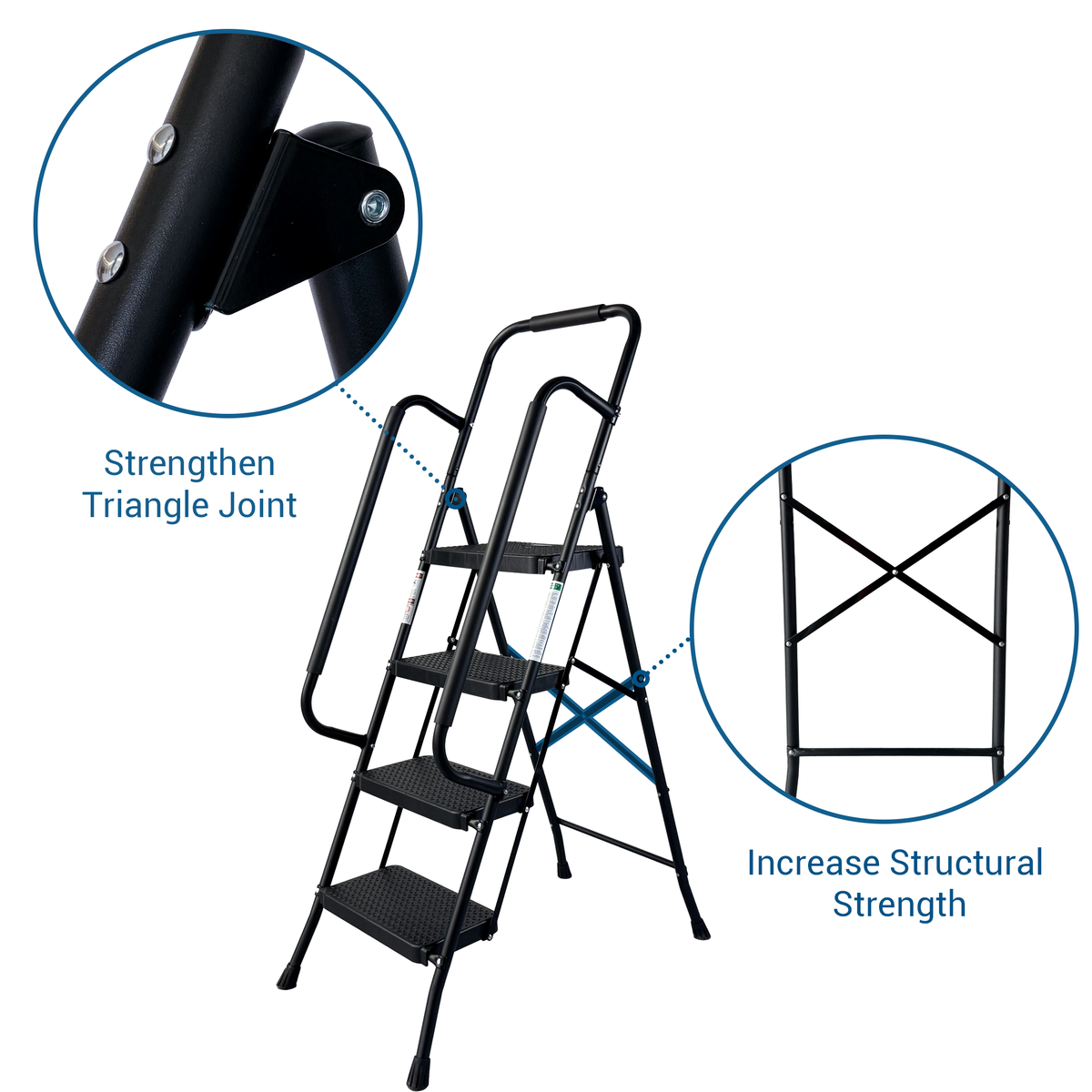 4 Step Ladder with Wide Anti-Slip Pedal - Steel Folding Ladder HouseOfZazla
