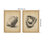 Vintage Football & Baseball 2 Piece Framed Canvas Wall Art Set by The Creative Bunch Studio