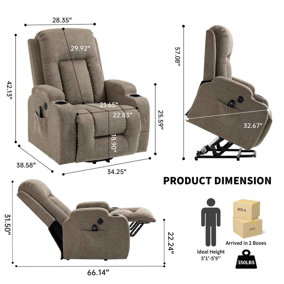 Power Lift Recliner Chair with Massage and Heat - ComfortMAX HouseOfZazla
