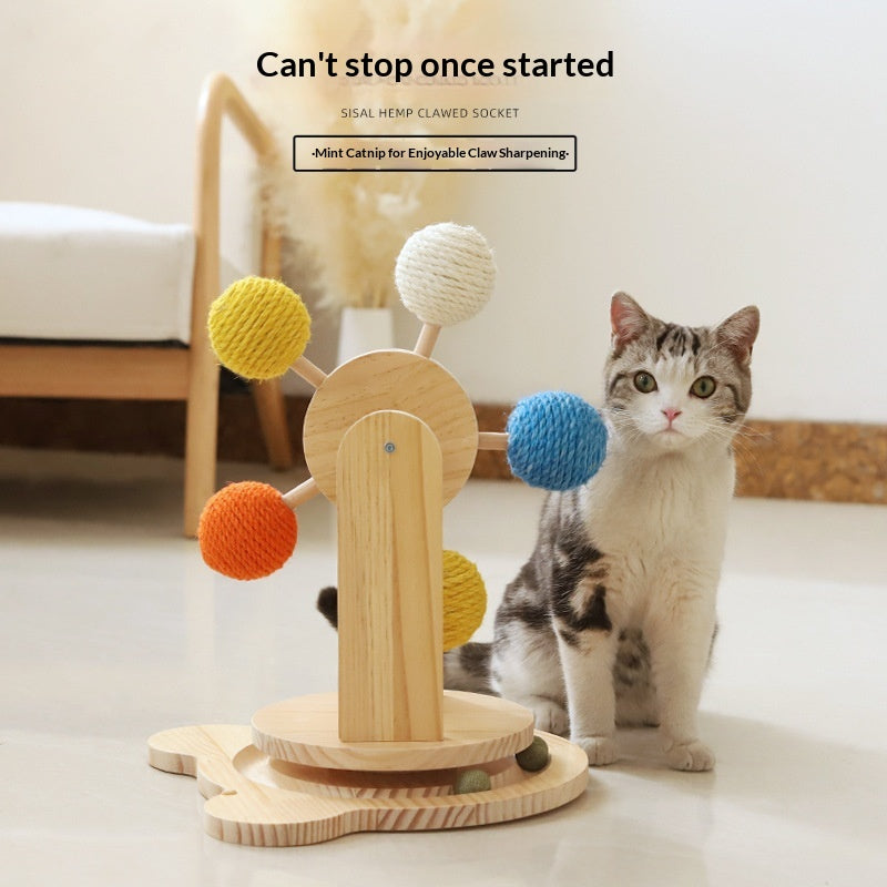 Cat Scratching Board, Solid Wood Cat Turntable Toy, Hemp Rope Claw Sharpening Ball, Cat Self-Entertainment Toy, Cross-Border Pet Supplies