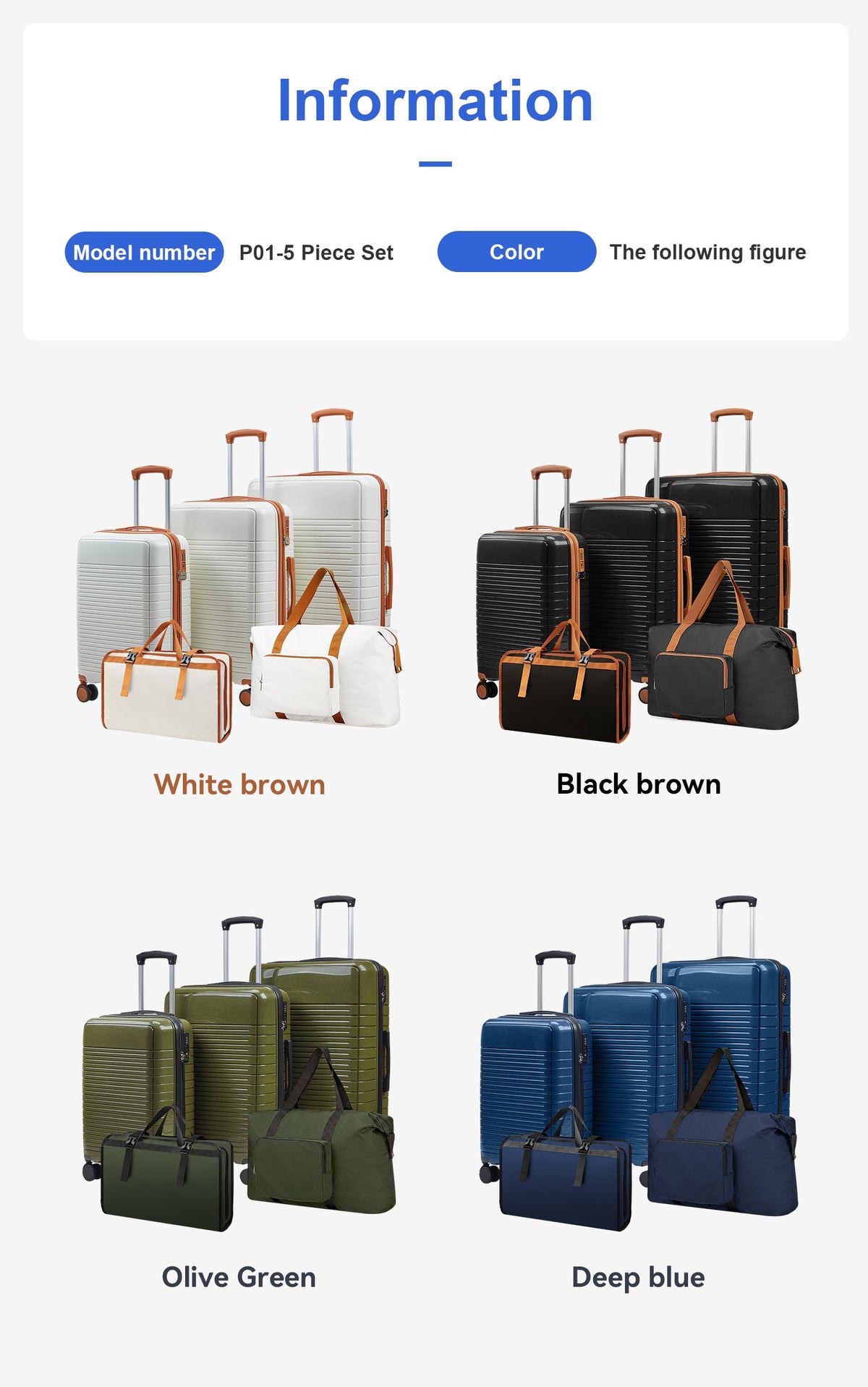 5-Piece Hardside Luggage Set with Spinner Wheels - Polypropylene HouseOfZazla