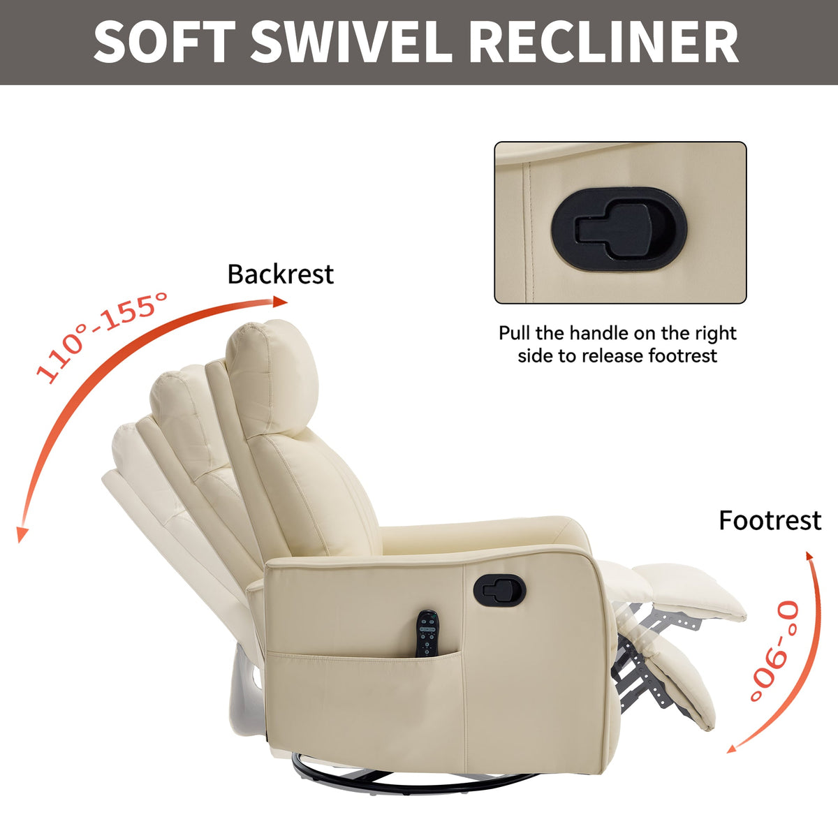 Beige Heat Massage Manual Recliner Chair with Rocker and Swivel - Beige HouseOfZazla