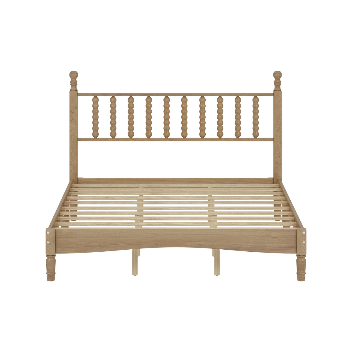 Queen Size Wood Platform Bed with Gourd-Shaped Headboard - Natural Wood HouseOfZazla