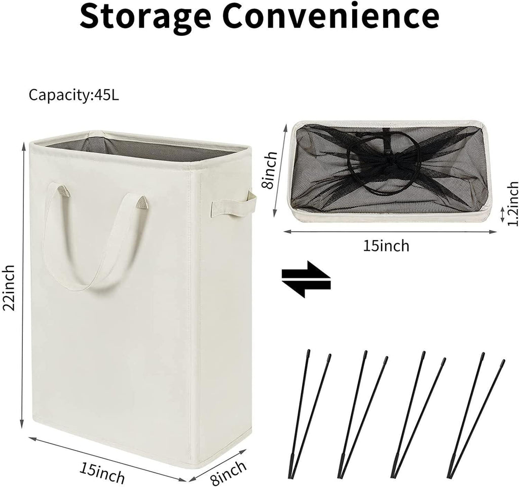 Small Laundry Hamper 45L – Slim Collapsible Hamper With Handles for Small Spaces (22 inchesBeige) –