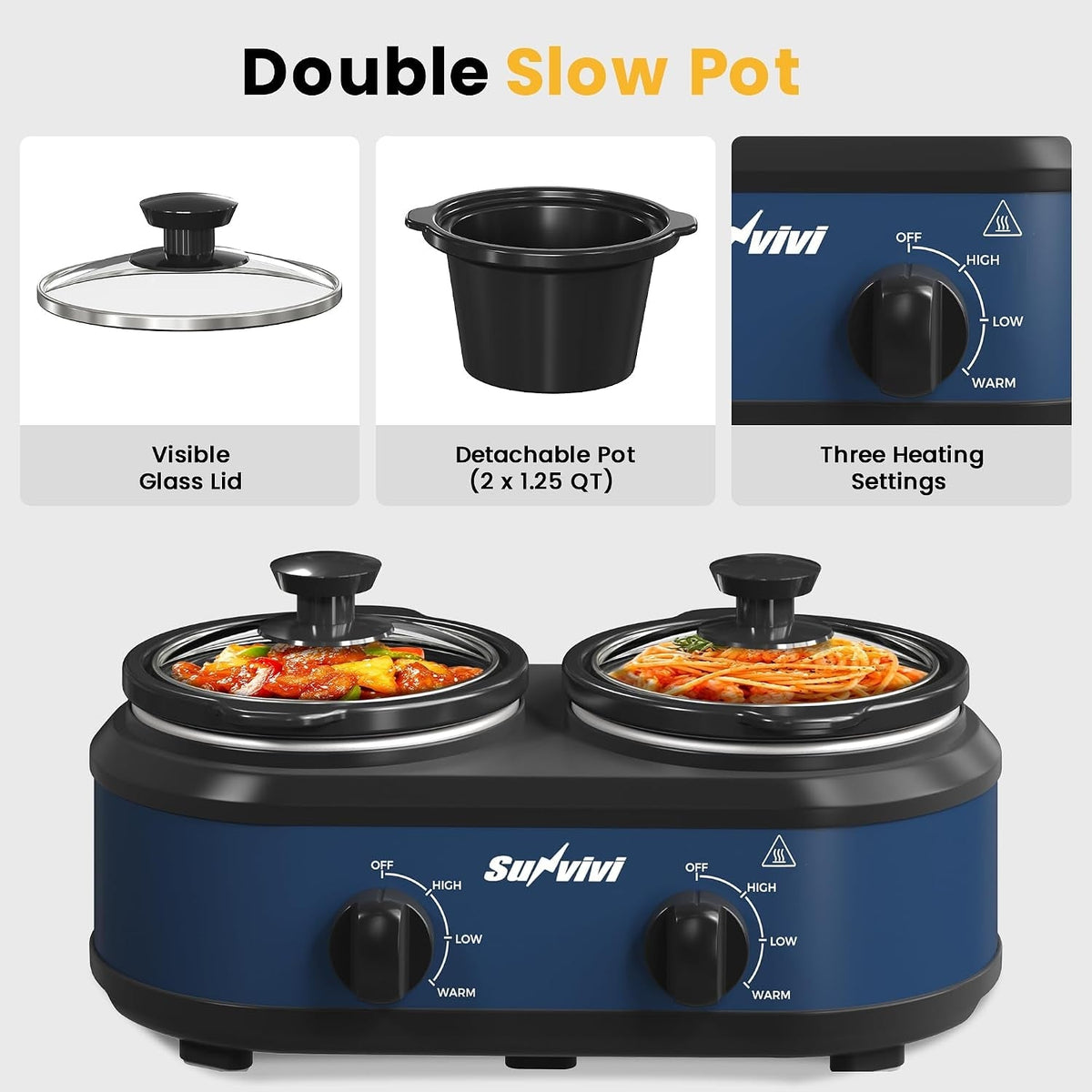 Double Slow Cooker with 2 Removable Pots - Stainless Steel HouseOfZazla
