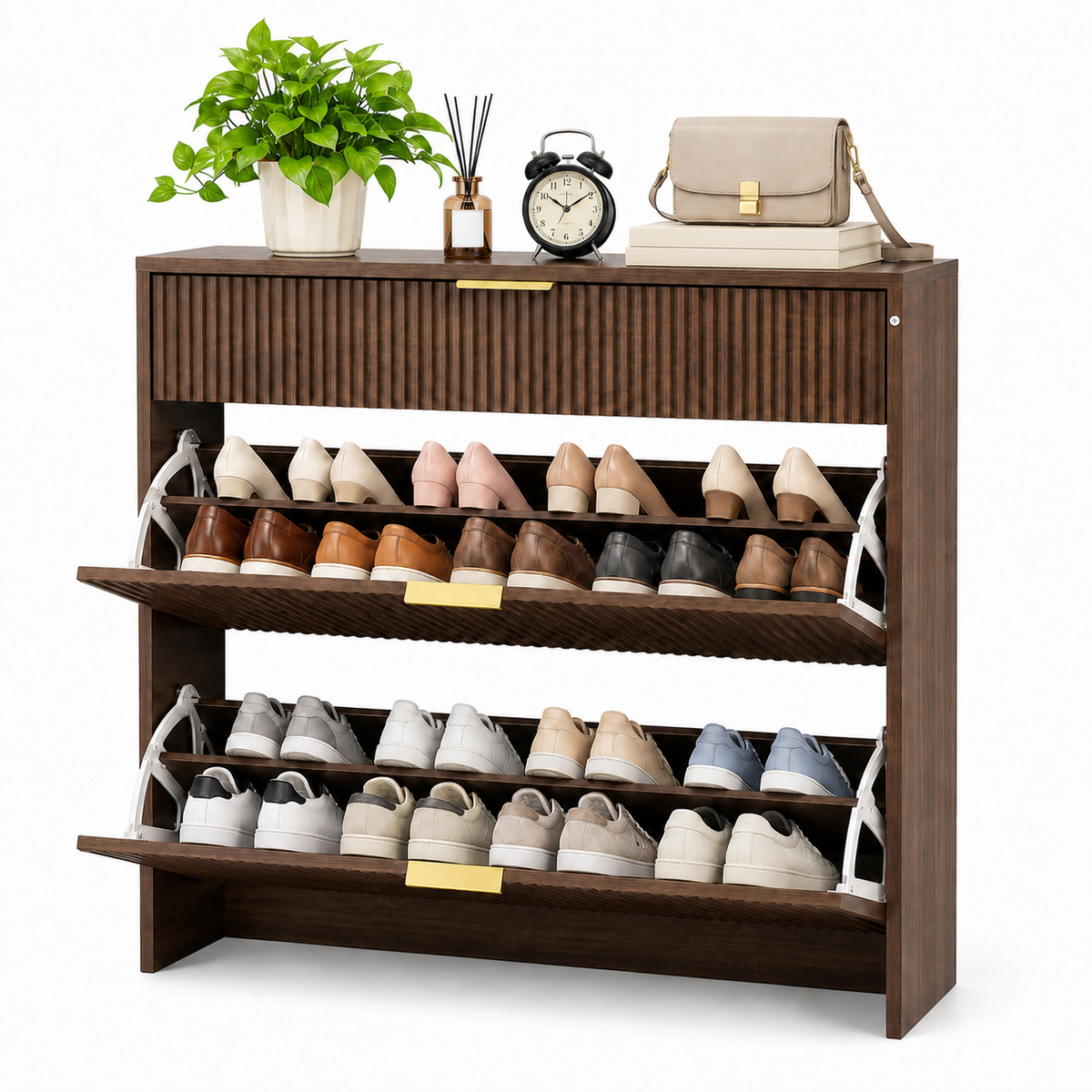 Narrow Fluted Shoe Storage Cabinet with Fluted Detailing - MDF HouseOfZazla