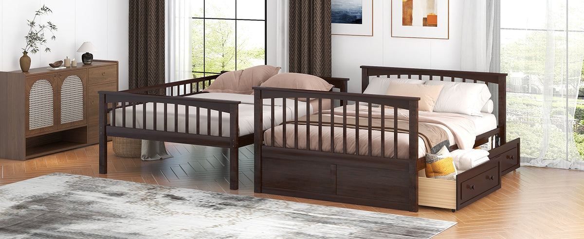 Full Over Full Bunk Bed with Drawers - Gray