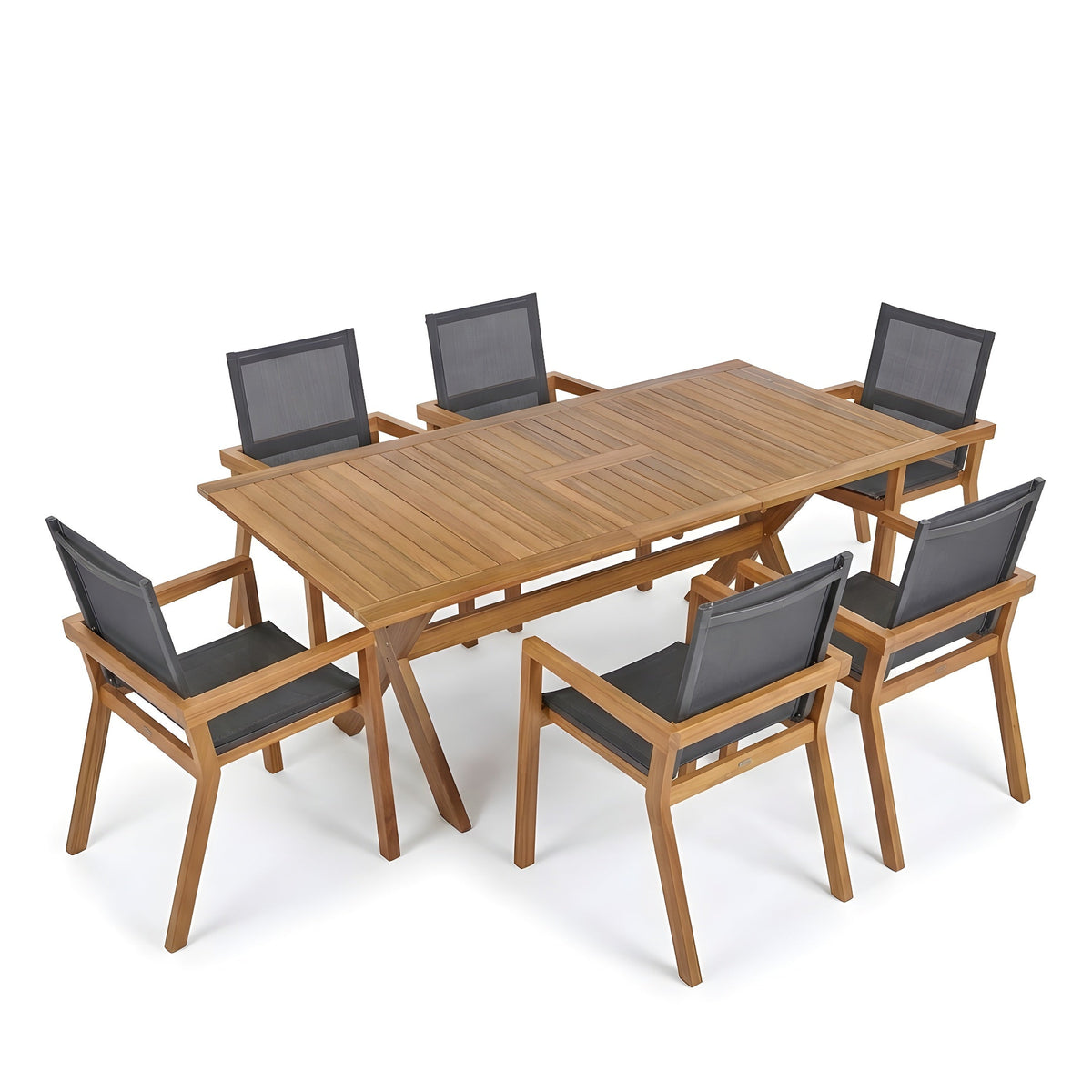 Acacia Wood Outdoor Dining Set 7-Piece with Large Table and 6 Chairs - Teak or Beige HouseOfZazla