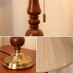 Handcrafted Wooden & Fabric Table Lamp | Classic Pull-Chain Bedside Desk Light