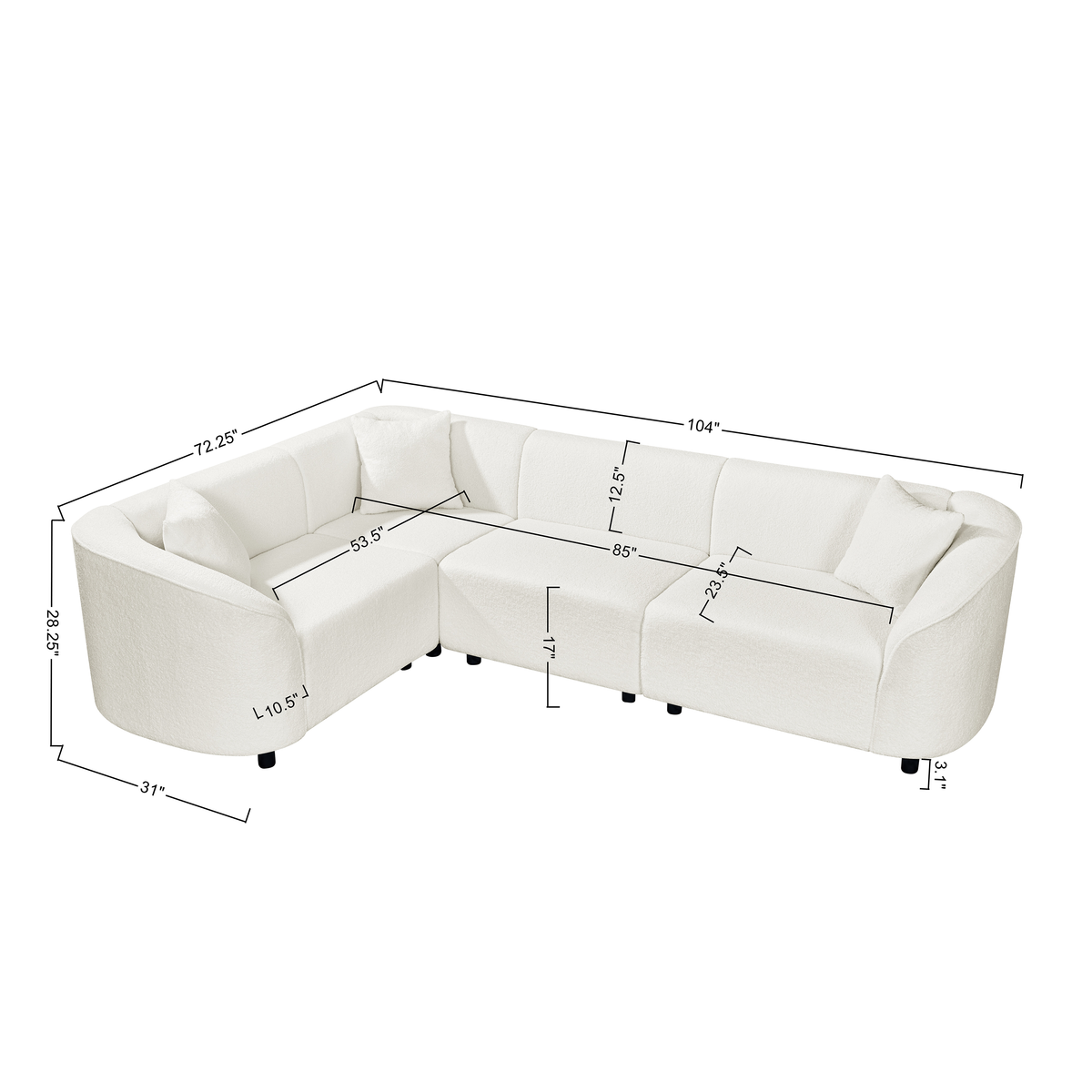 104" L-Shaped Curved Contemporary Sectional Sofa with Bouclé Upholstery - Beige HouseOfZazla
