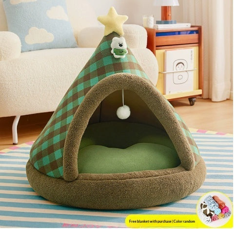 Four-Season Universal Closed-Style Christmas Cat Bed With A Sense Of Security