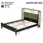 Queen Size Bed Frame with Plush Green Upholstered Headboard - Green HouseOfZazla