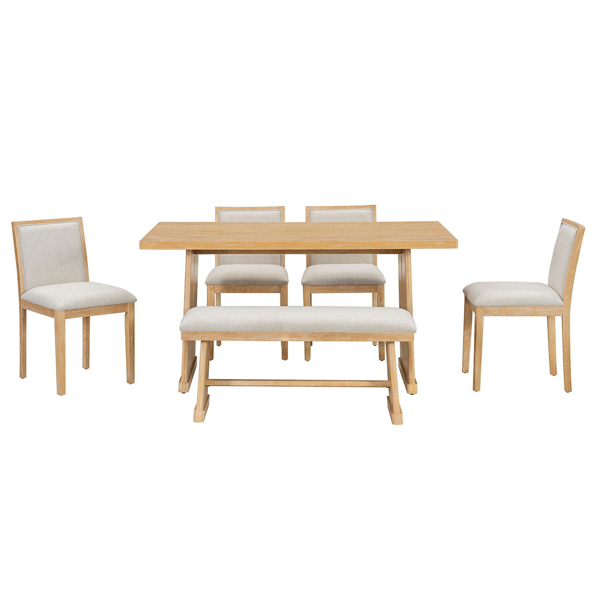 6 Piece Dining Room Set with Upholstered Chairs & Padded Bench - Light or Dark Brown HouseOfZazla