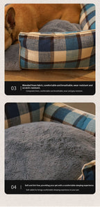 Retro Plaid All-Season Washable Pet Bed, Chew-Resistant For Small Medium Dogs & Cats
