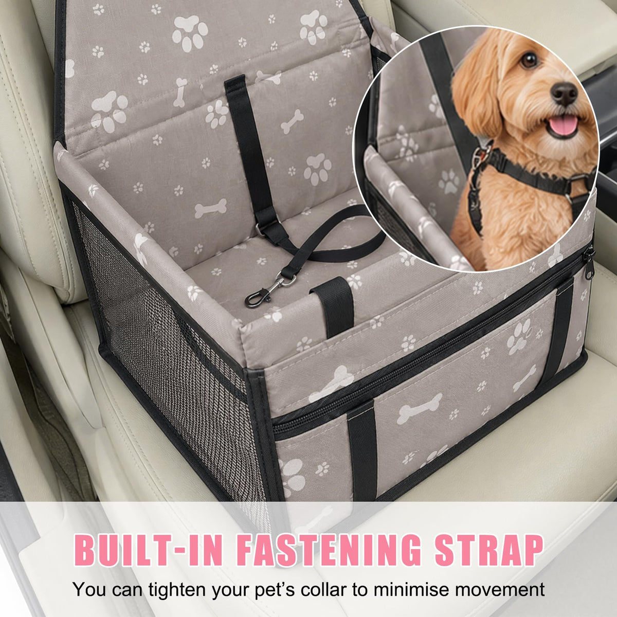 Pet Car Seat, Breathable Foldable Cat Dog Car Booster Seat With Safety Leash & Mesh Window, Waterproof Oxford Cloth Vehicle Travel Basket For Small Medium Dogs & Cats