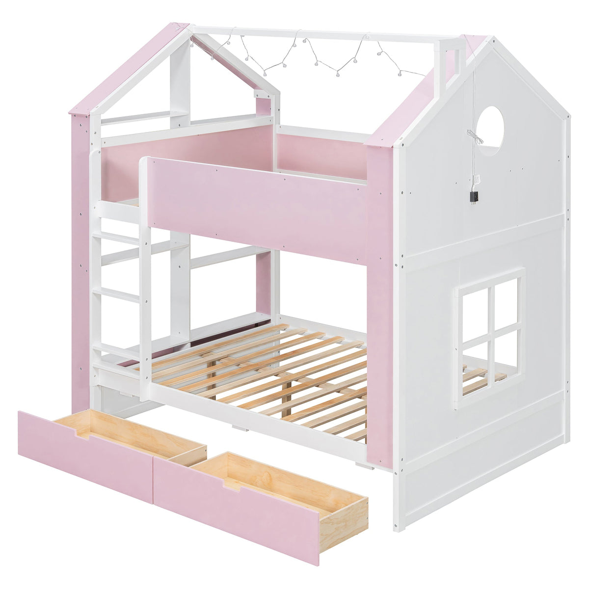 Full Size Bunk Bed with Storage Drawers & Shelves