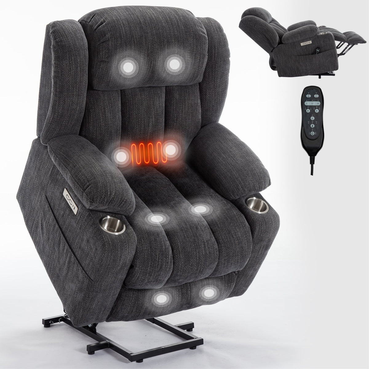 Chenille Power Lift Recliner Chair with Massage & Heating - Soft Chenille HouseOfZazla