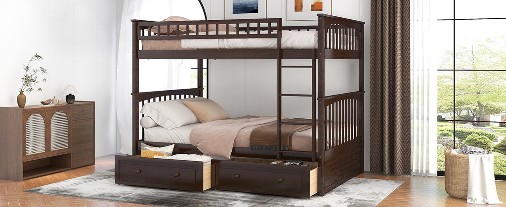 Full Over Full Bunk Bed with Drawers - Gray