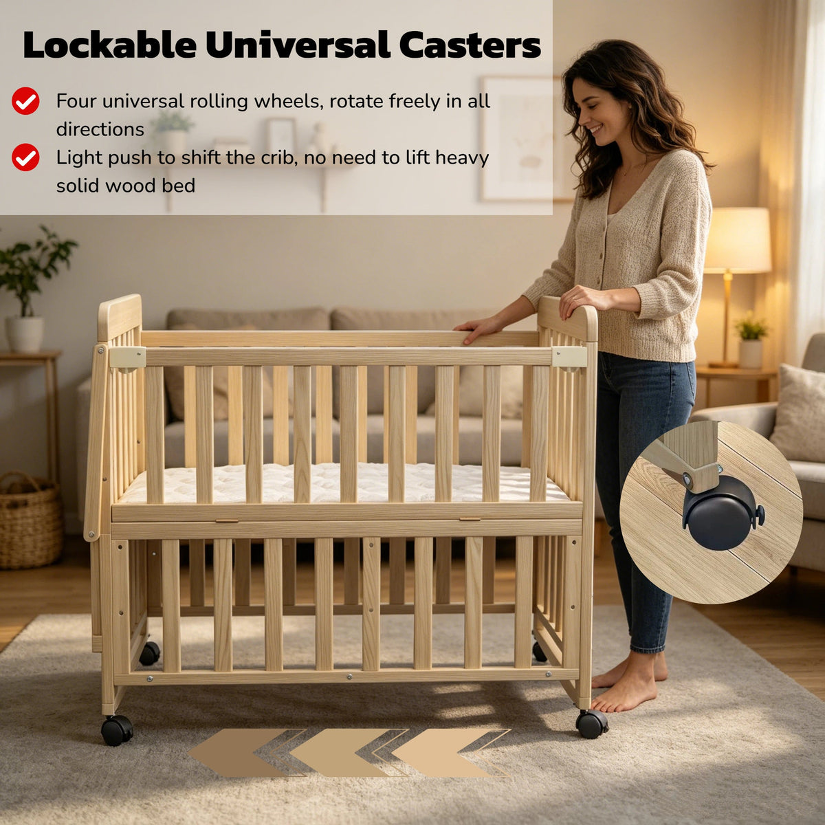 Solid Wood Baby Bassinet with Adjustable Heights & Changing Station - Natural Wood HouseOfZazla