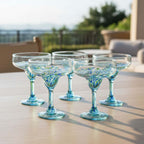 Hand-Blown Mexican Margarita Glass | Blue Green Confetti