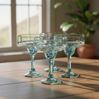 Hand-Blown Mexican Margarita Glass | Blue Green Confetti