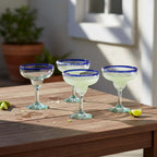 Hand-Blown Mexican Margarita Glass | Classic Cobalt Rim