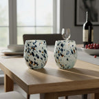 Hand-Blown Mexican Stemless Wine Glass | Blue Mocha Speckle Design