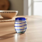 Hand-Blown Mexican Stemless Wine Glass | Cobalt Blue Spiral Design